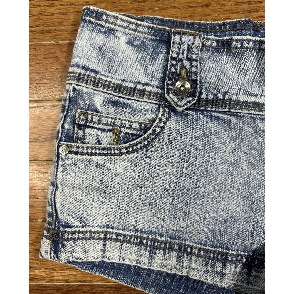Vtg Y2K L.E.I. Ashley Trouble Micro Mini Jean Shorts Juniors 5 Stretch - Picture 7 of 7